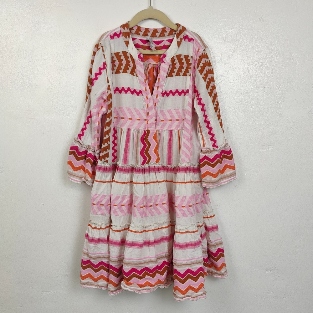 Devotion Twins Stars Ella Dress Girls 10-12 Pink Orange Geometric Boho Tiered - Picture 2 of 9